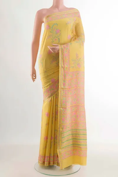 Yellow Printed Silk Saree