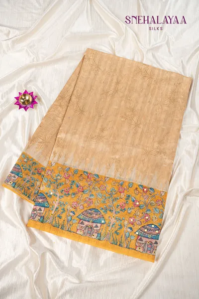 Beige Semi Raw Silk Saree